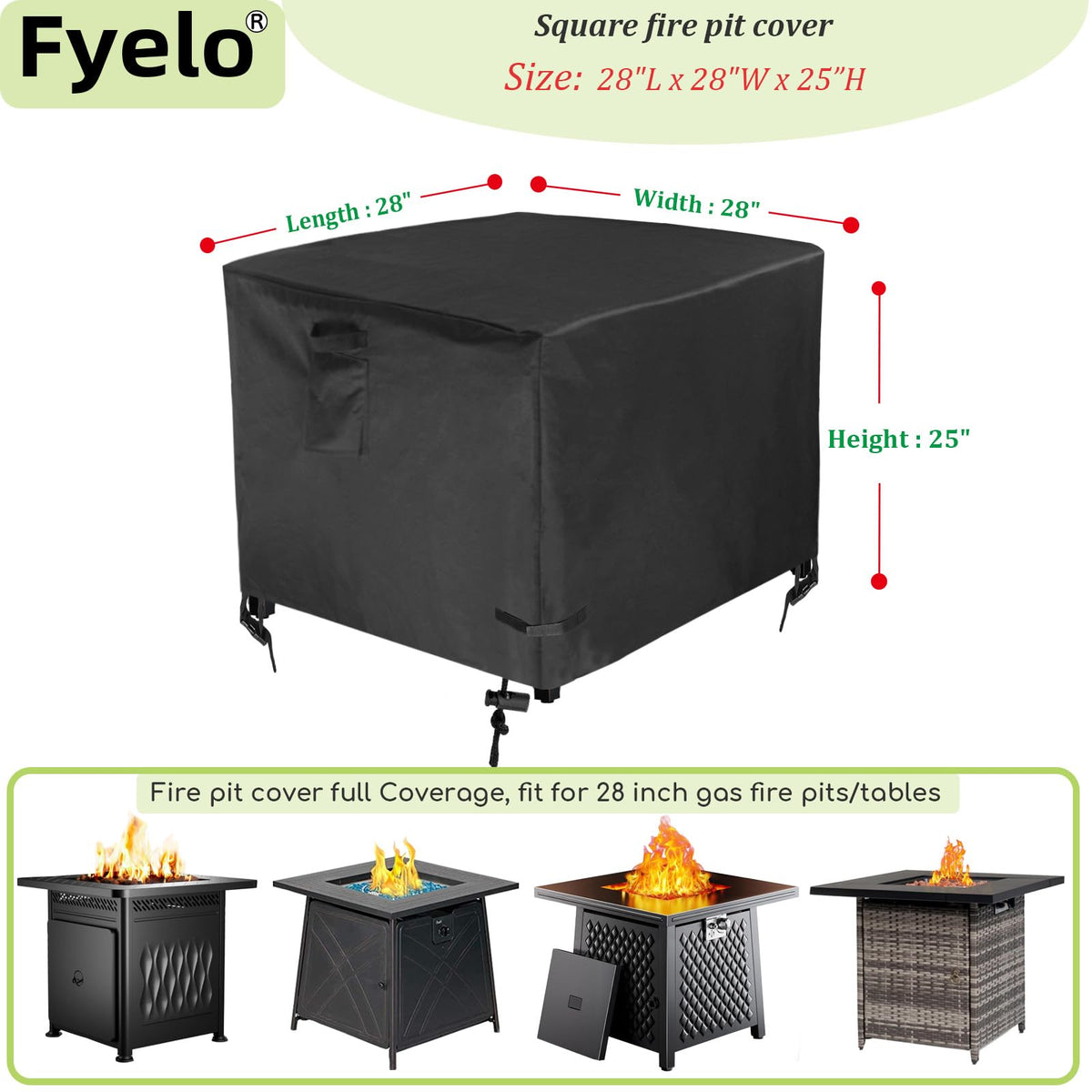 Fyelo fire pit cover with adjustable velcro straps provides windproof protection.