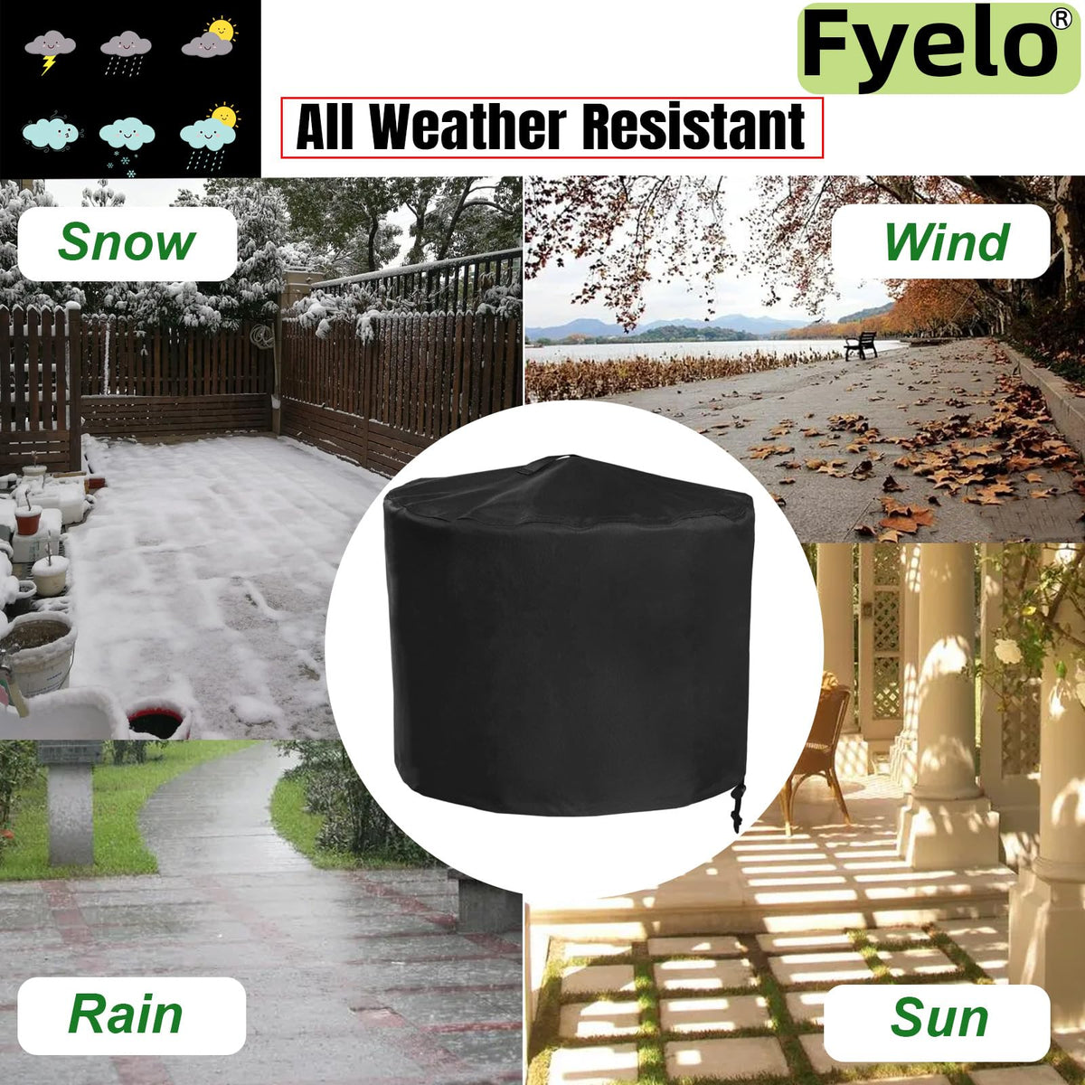 Fyelo Yukon 27-inch cover, bottom drawstring view, secure windproof fit.