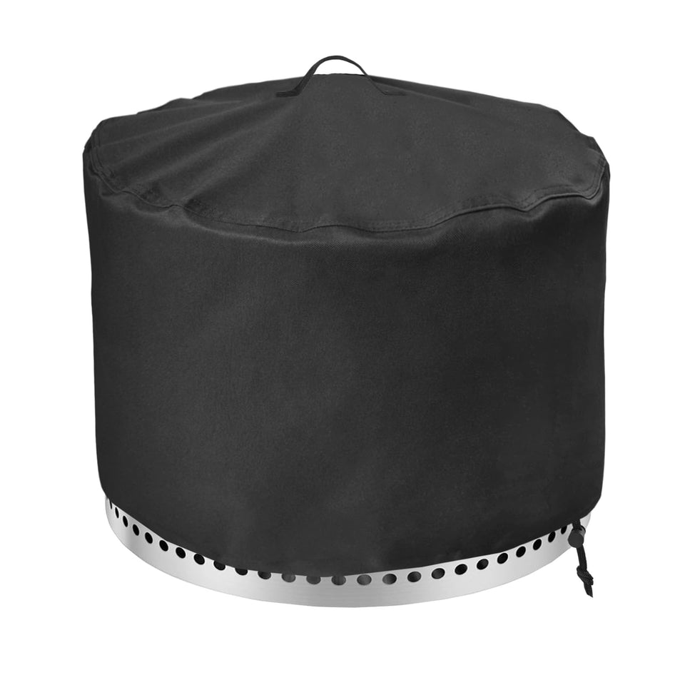 Fyelo fire pit cover for Yukon, side view, durable rain and wind protection.
