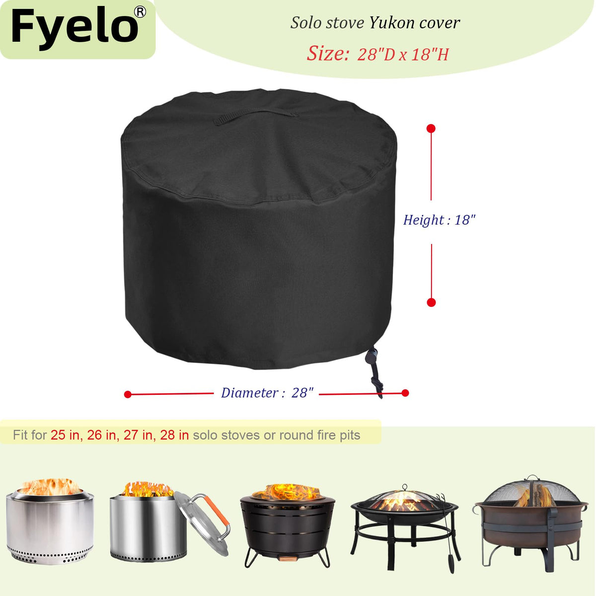 Fyelo Yukon 27-inch cover, top view, weatherproof protection for outdoor pits.