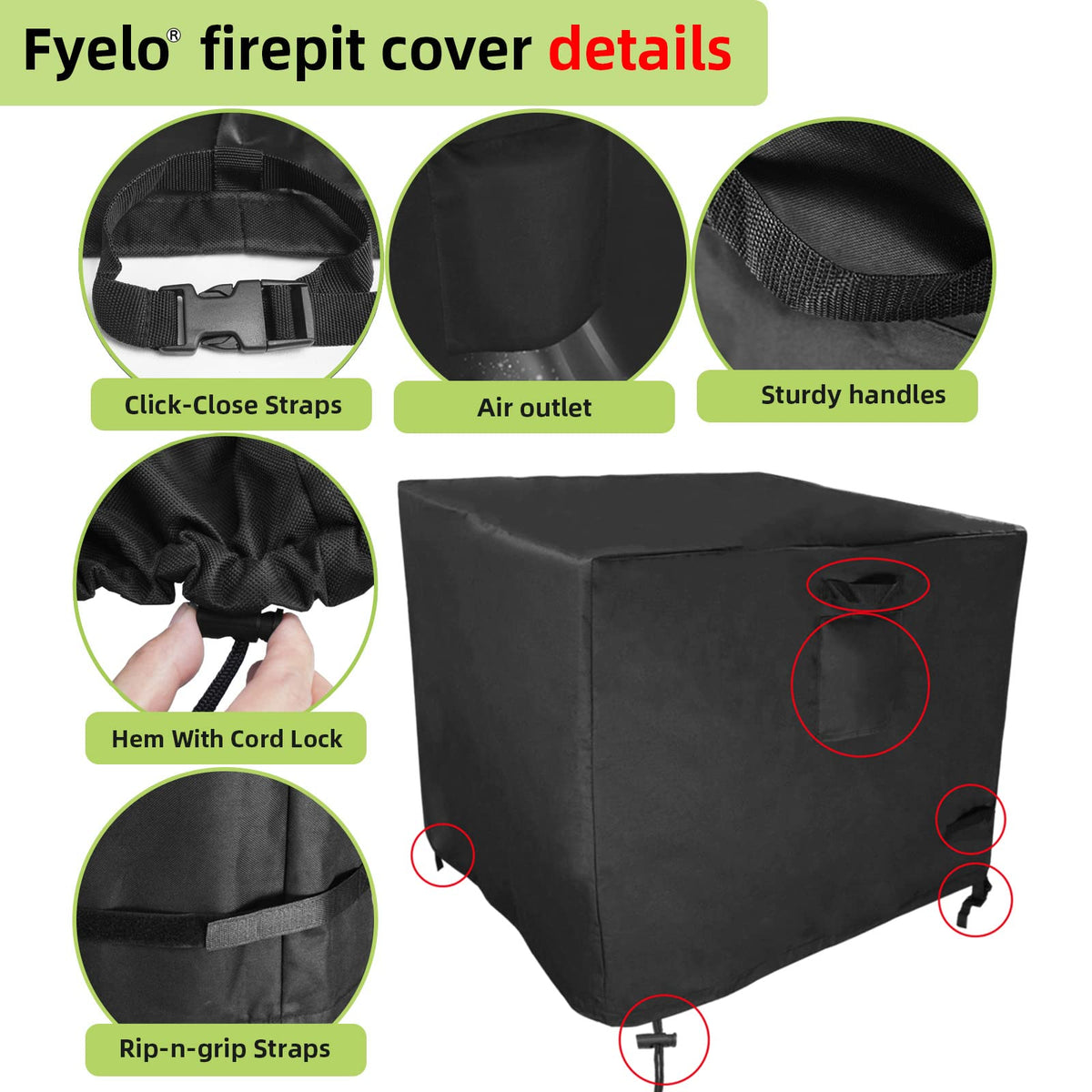 Fyelo fire pit cover shows waterproof inner PVC liner for enhanced protection.