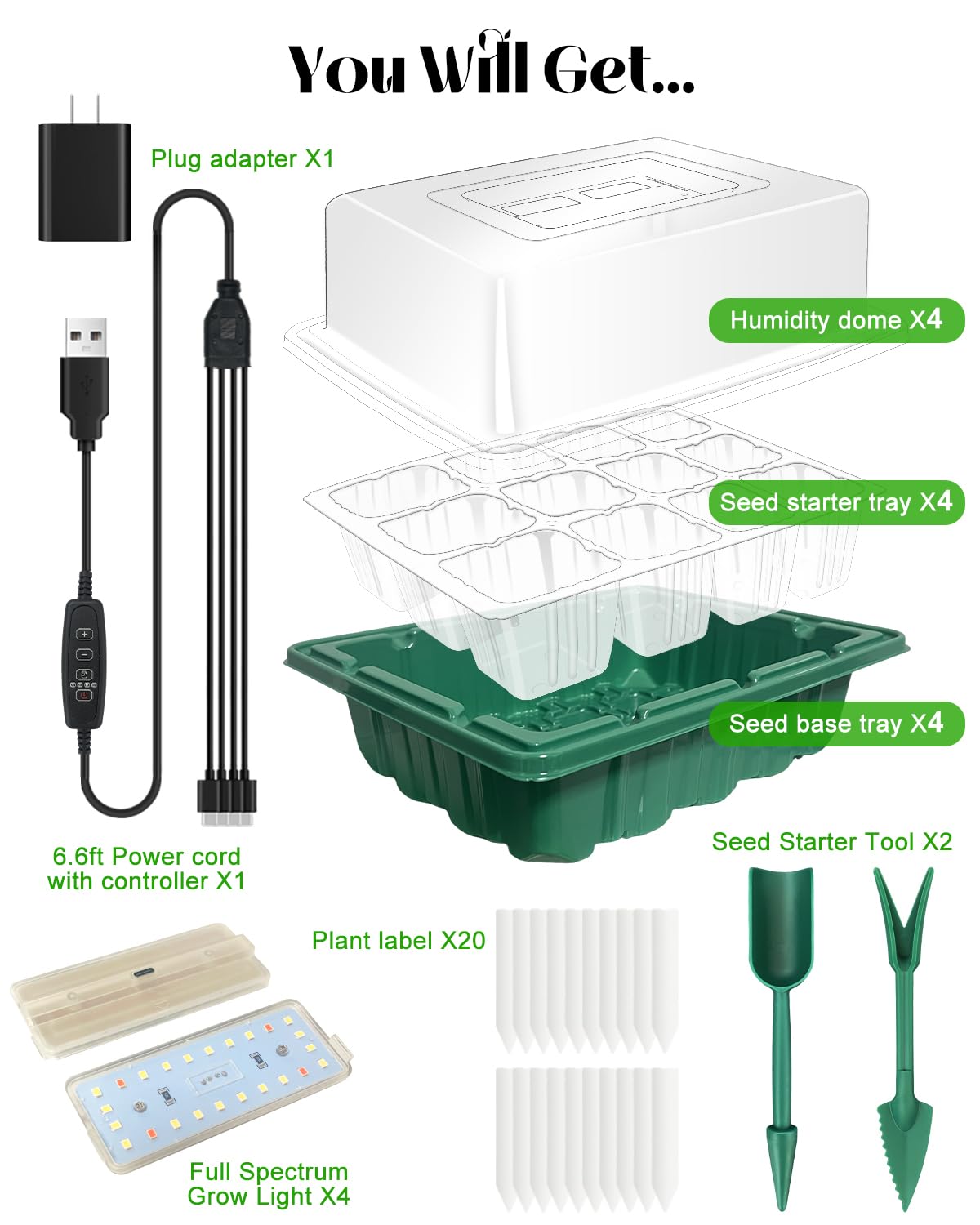 FYLXURO all-in-one seed start kit with lights, trays, and domes.