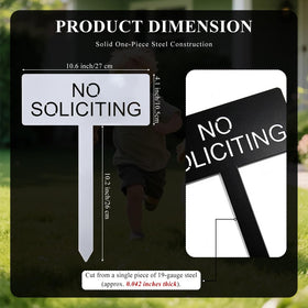 Fynleka No Soliciting sign with ground stake demonstrates tool-free installation.