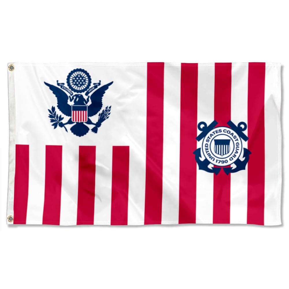 Fyon Coast Guard flag brass grommets highlight sturdy installation.