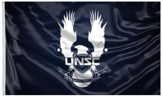 Fyon UNSC flag back view showing mirrored print for visibility from both sides