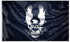 Fyon UNSC flag back view showing mirrored print for visibility from both sides
