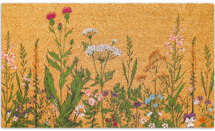 FYSUIMU vintage wildflower doormat shows rustic coir texture and helps scrape dirt.
