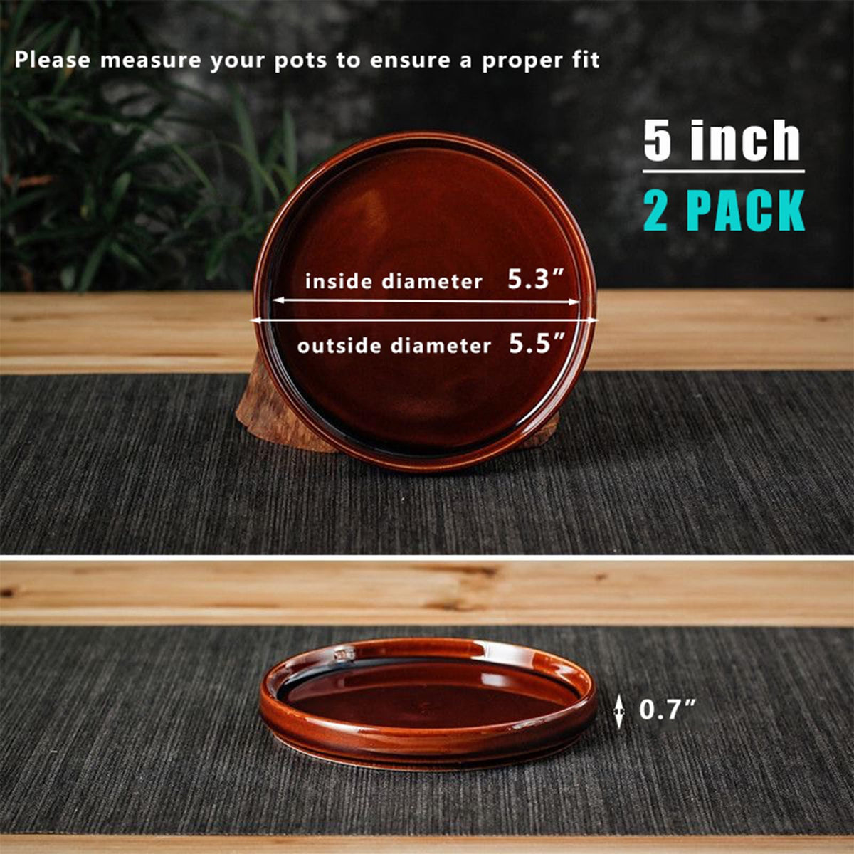 Fzfeiyy ceramic plant saucer brown reactive glaze close-up highlights artisanal finish.