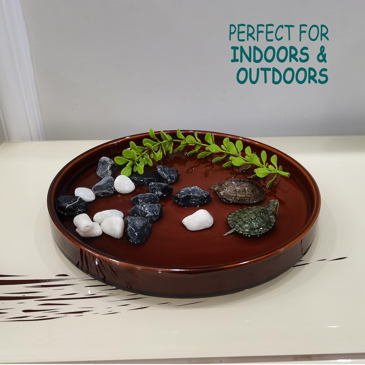 Fzfeiyy ceramic plant saucer side view shows minimalist design avoiding water damage.
