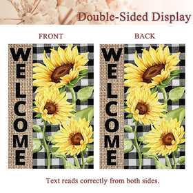 FZMHASLWW sunflower flag close-up detail highlights bright petals against plaid
