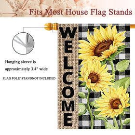 FZMHASLWW sunflower flag rustic plaid background enhances farmhouse charm