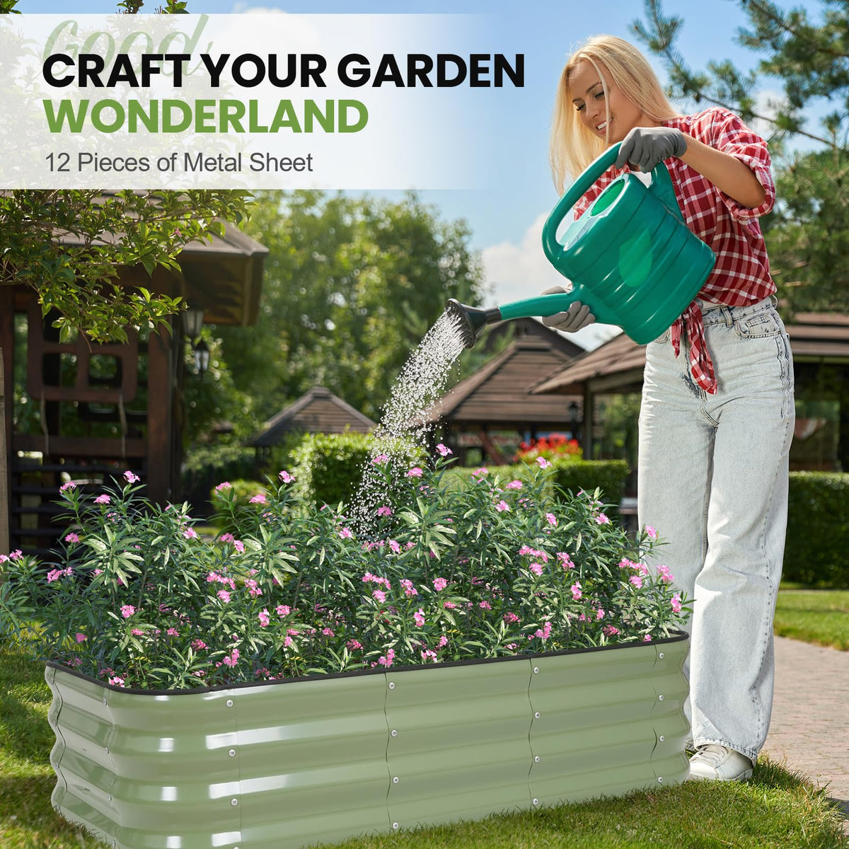 G GOOD GAIN galvanized steel panel highlights durable construction for long-lasting garden beds