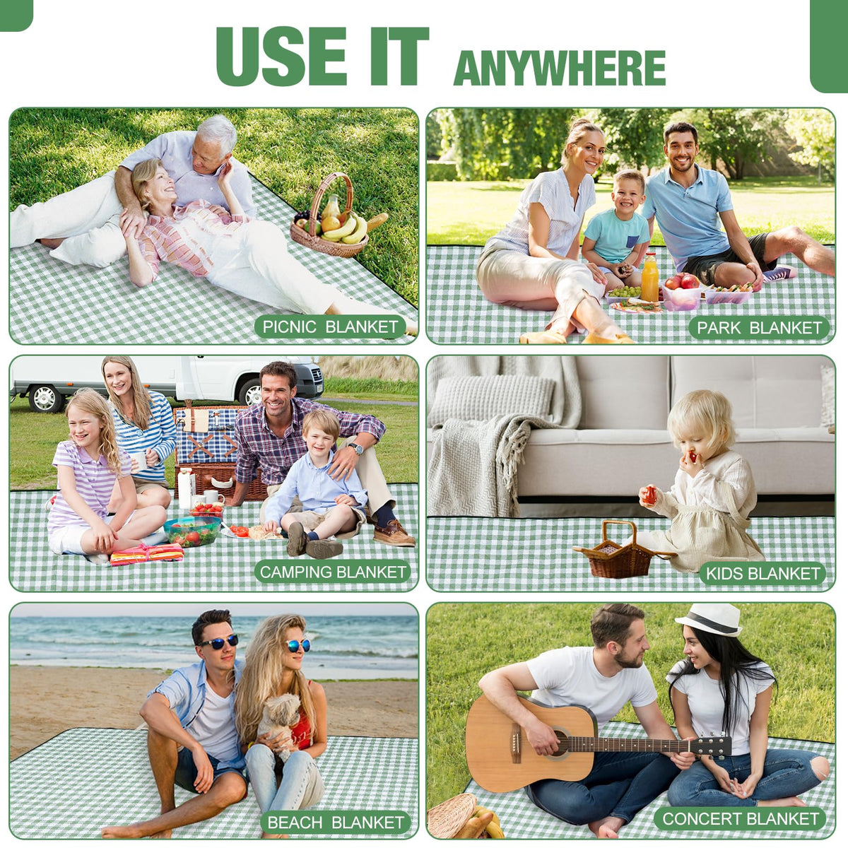 G GOOD GAIN olive green picnic blanket blends with outdoor scenery.