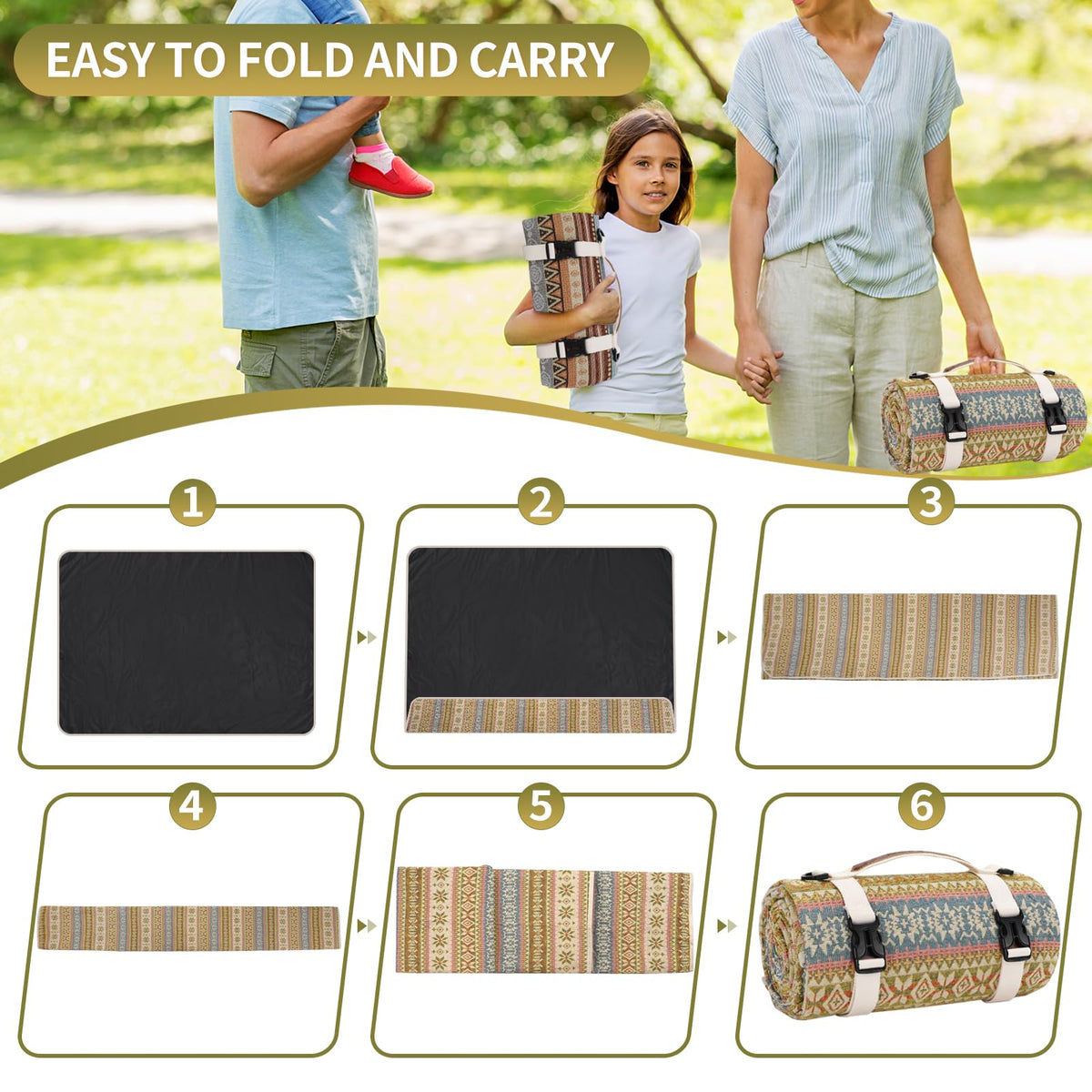 G GOOD GAIN picnic blanket machine washable for quick cleanup.