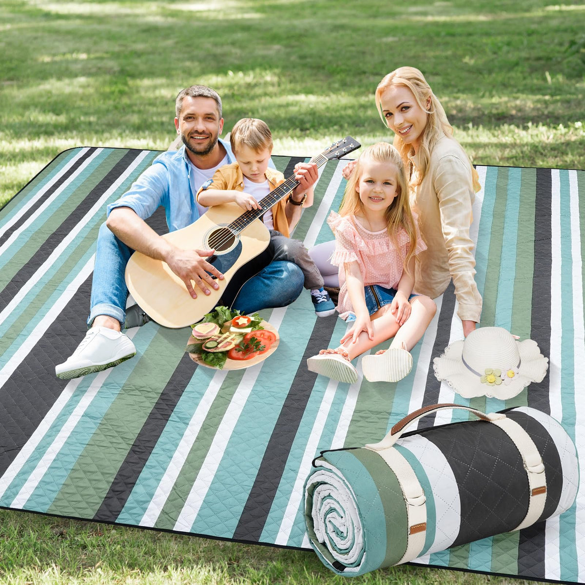 G GOOD GAIN picnic blanket olivestrip fold, portable for easy outdoor transport.