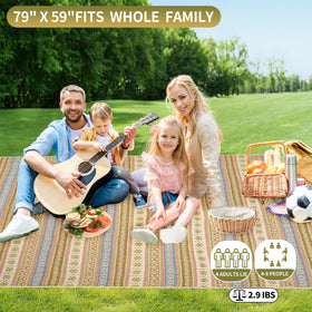 G GOOD GAIN picnic blanket unfolded shows extra-large 79x59 inches for family seating.
