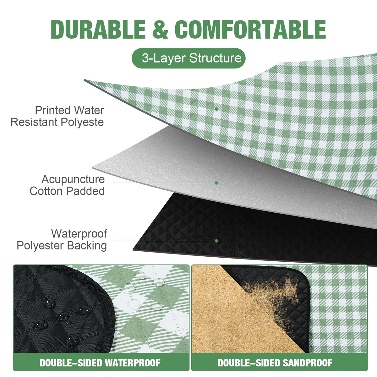 G GOOD GAIN portable picnic blanket folded into a compact tote with buckles.
