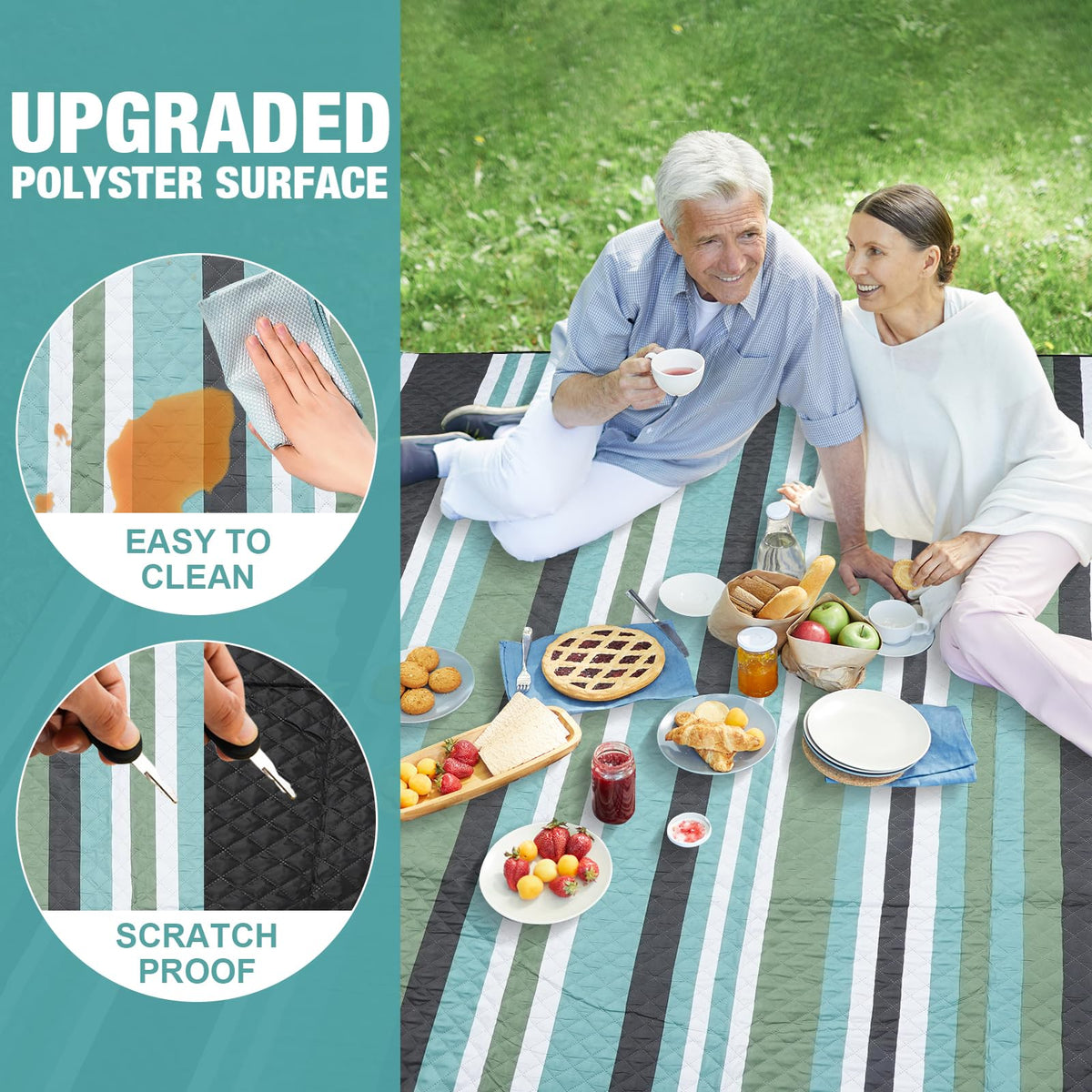 G GOOD GAIN picnic blanket sandproof backing helps keep sand off surfaces.