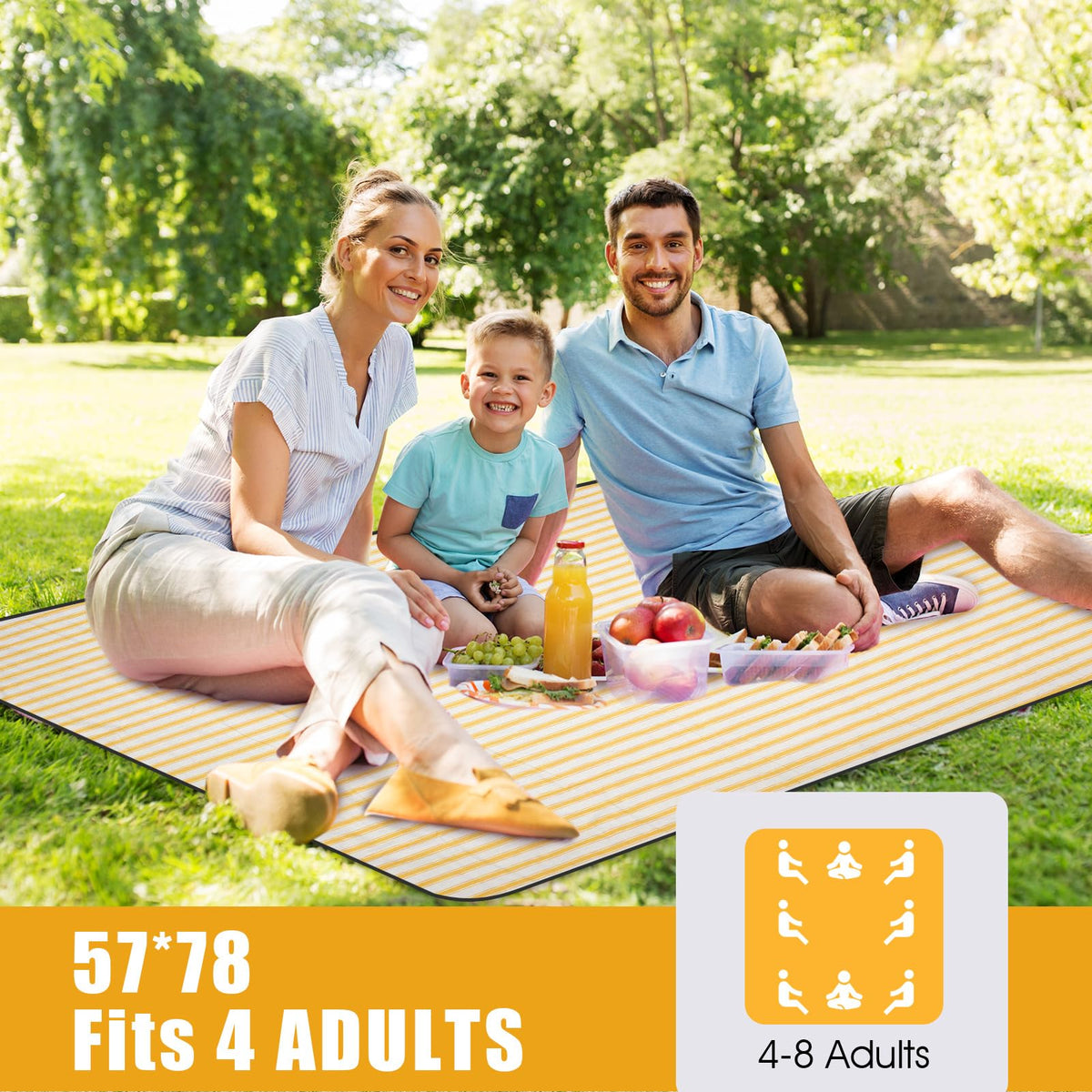 G Good Gain waterproof-back picnic blanket keeps you dry on damp grass.