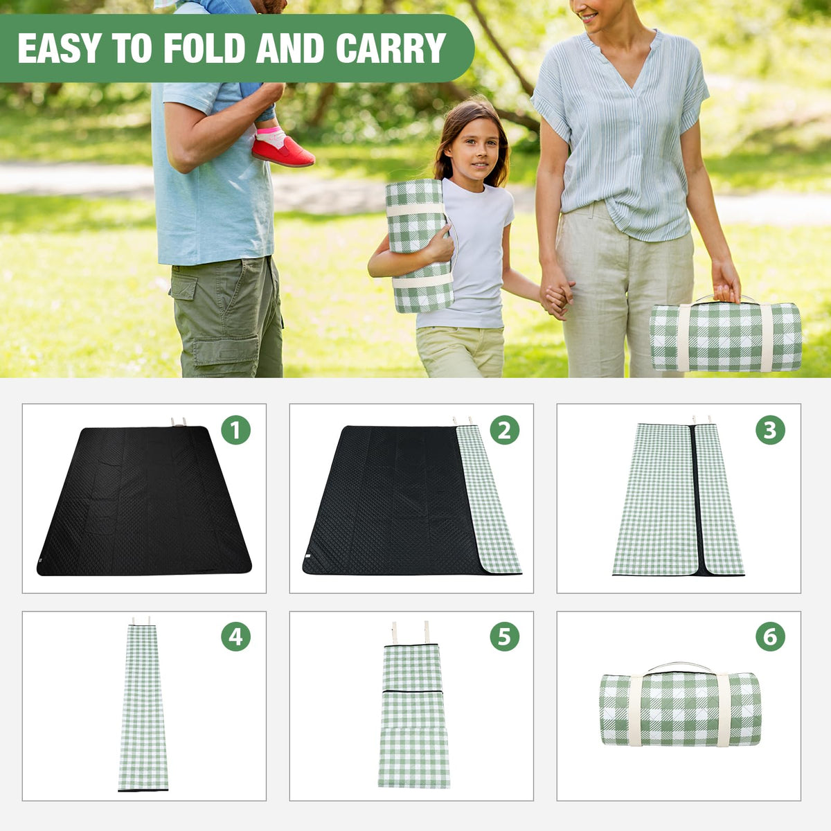 G GOOD GAIN waterproof and sandproof backing keeps sand out on grass or beach.