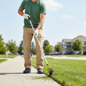 G GREENLY-AG wheel rotary edger in use along a sidewalk for clean lines