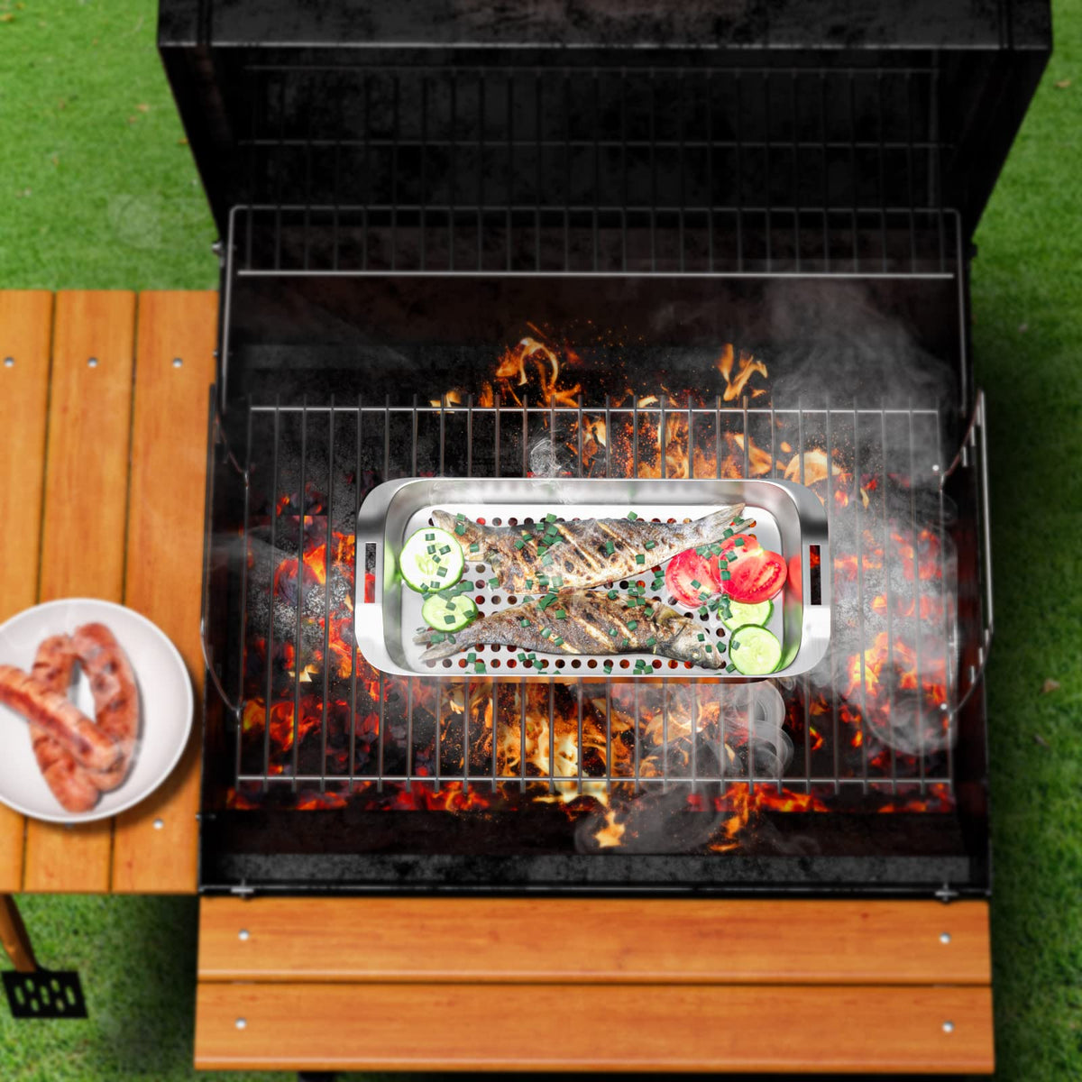GA Homefavor compact-thin tray saves grill space during cooking