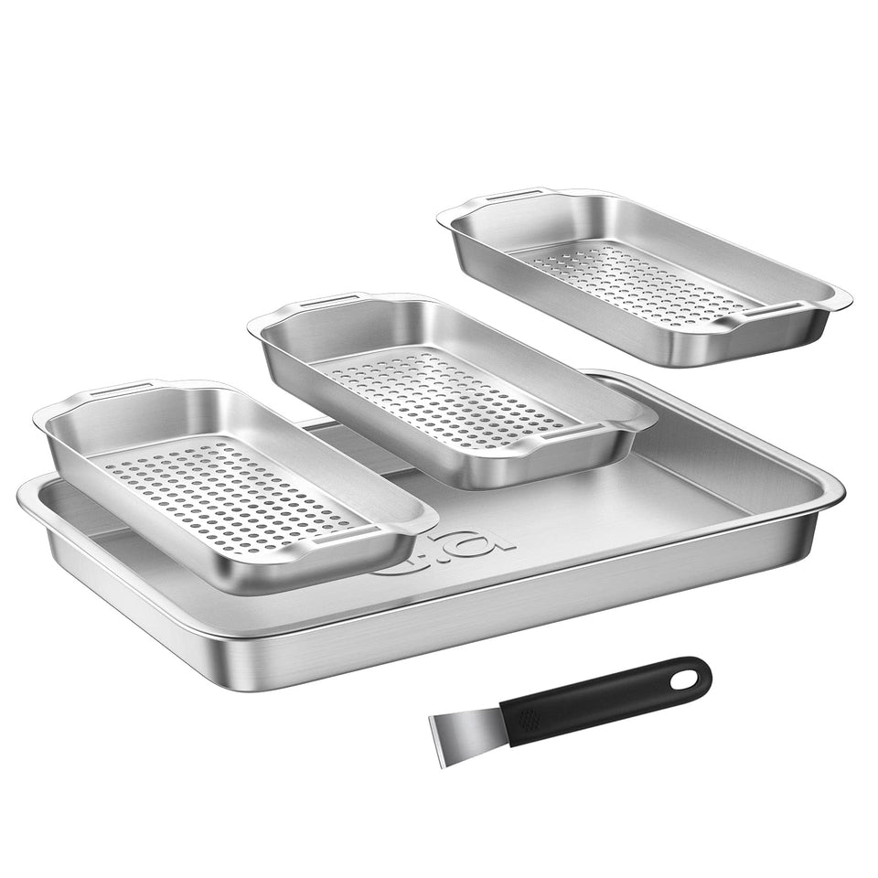 GA Homefavor grill basket set tray for large-capacity grilling and even heat