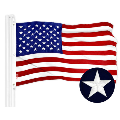 G128 American flag 5x8 outdoor: durable display for yards and facades.