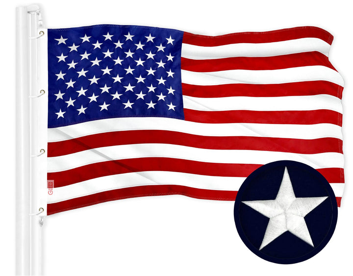 G128 flag with embroidered stars for durable outdoor display.