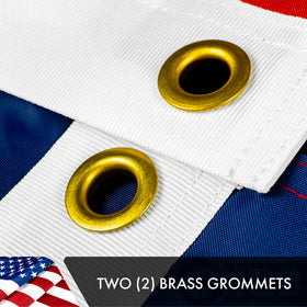 G128 flag detail highlighting sewn stripes and double-needle lockstitch.