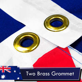 G128 Australia flag brass grommets close-up highlighting sturdy hardware for outdoor use.