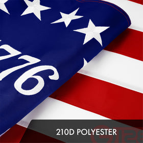G128 Betsy Ross flag with brass grommets resists rust and weather exposure.