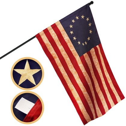G128 Betsy Ross flag in tea-stained style with pole sleeve for outdoor mounting