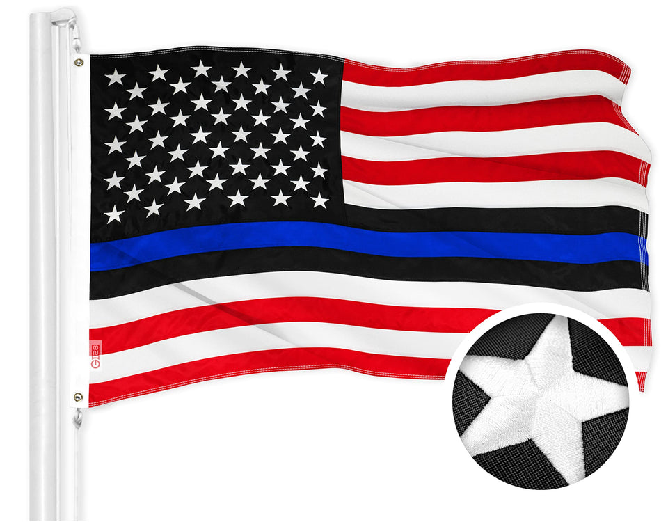G128 Blue Lives Matter flag embroidery detail with dense stars for vivid presentation.