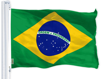 G128 Brazil flag 3x5 ft in LiteWeave polyester, ideal for indoors and outdoors.