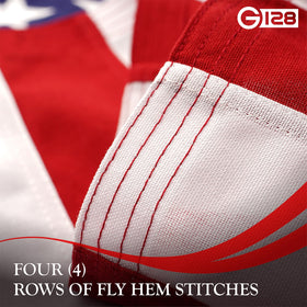 G128 flag with four-row lock stitching reduces wear along the fly hem.