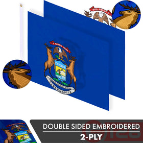 G128 double-toughweave flag embroidery on both sides for indoor and outdoor use.