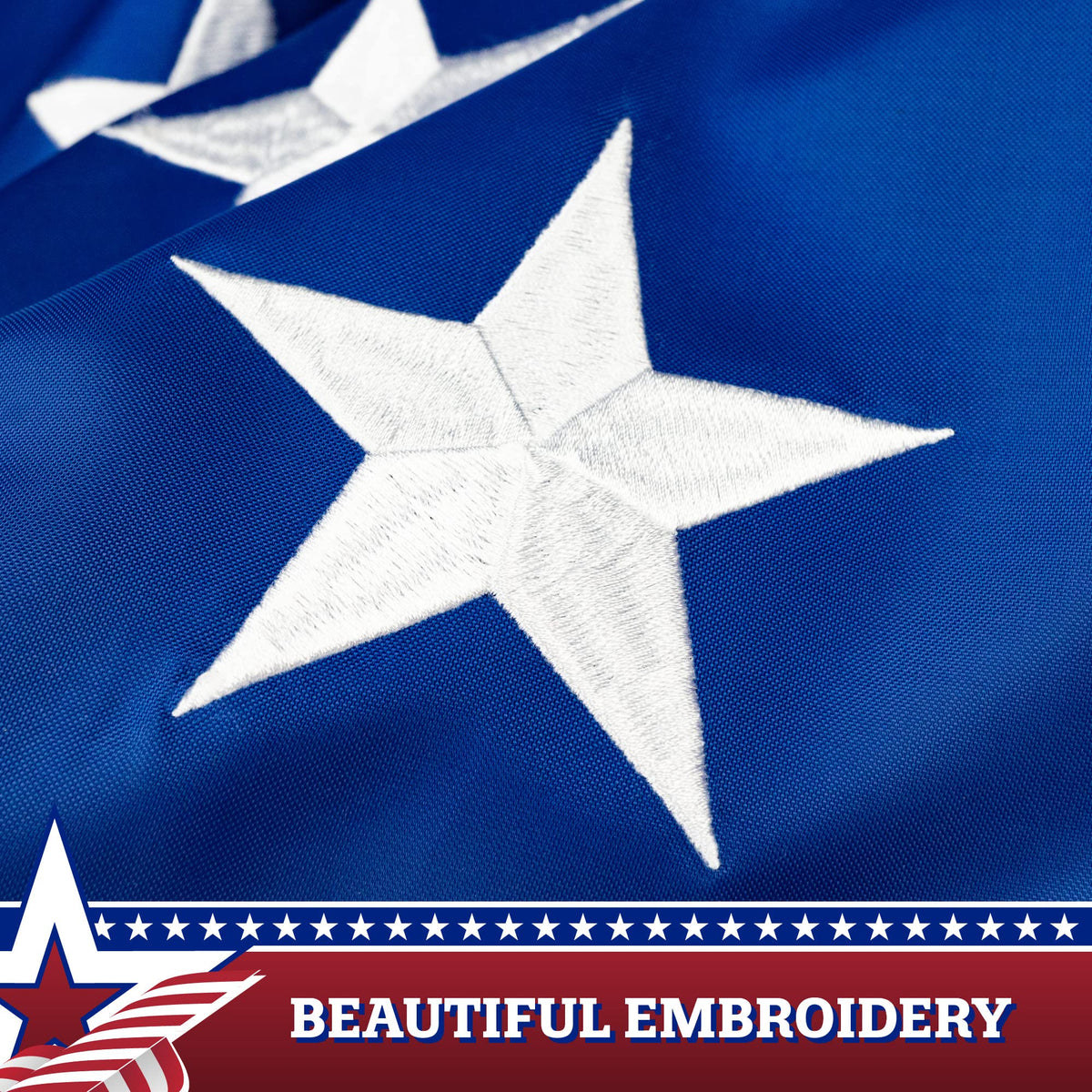 G128 embroidered stars flag shows crisp detailing for vivid patriotism