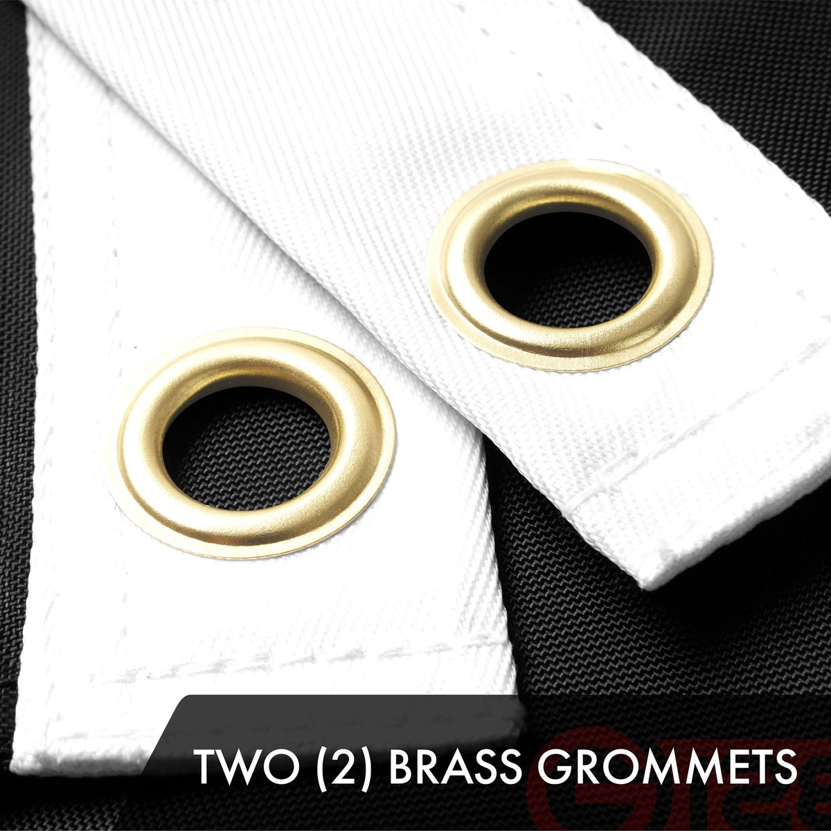 G128 embroidered stitch detail enhances flag durability in wind.