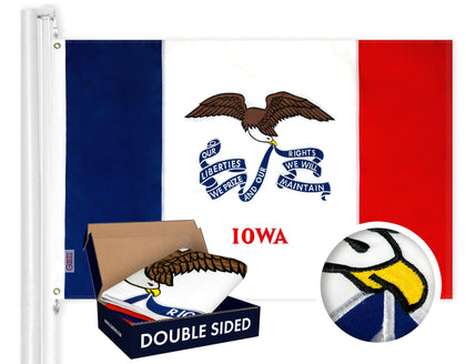 G128 Iowa State Flag 3x5ft with double-sided embroidery for indoor and outdoor display.