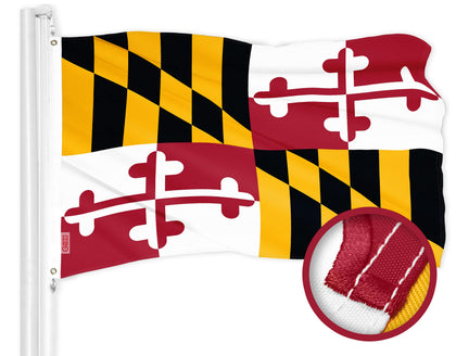 G128 Maryland flag embroidered 3x5ft for durable indoor and outdoor displays.