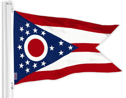 G128 Ohio State flag 3x5ft with brass grommets for durable outdoor display.