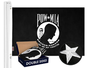 G128 POW MIA flag 3x5ft front view with double-sided embroidery for clear readability.