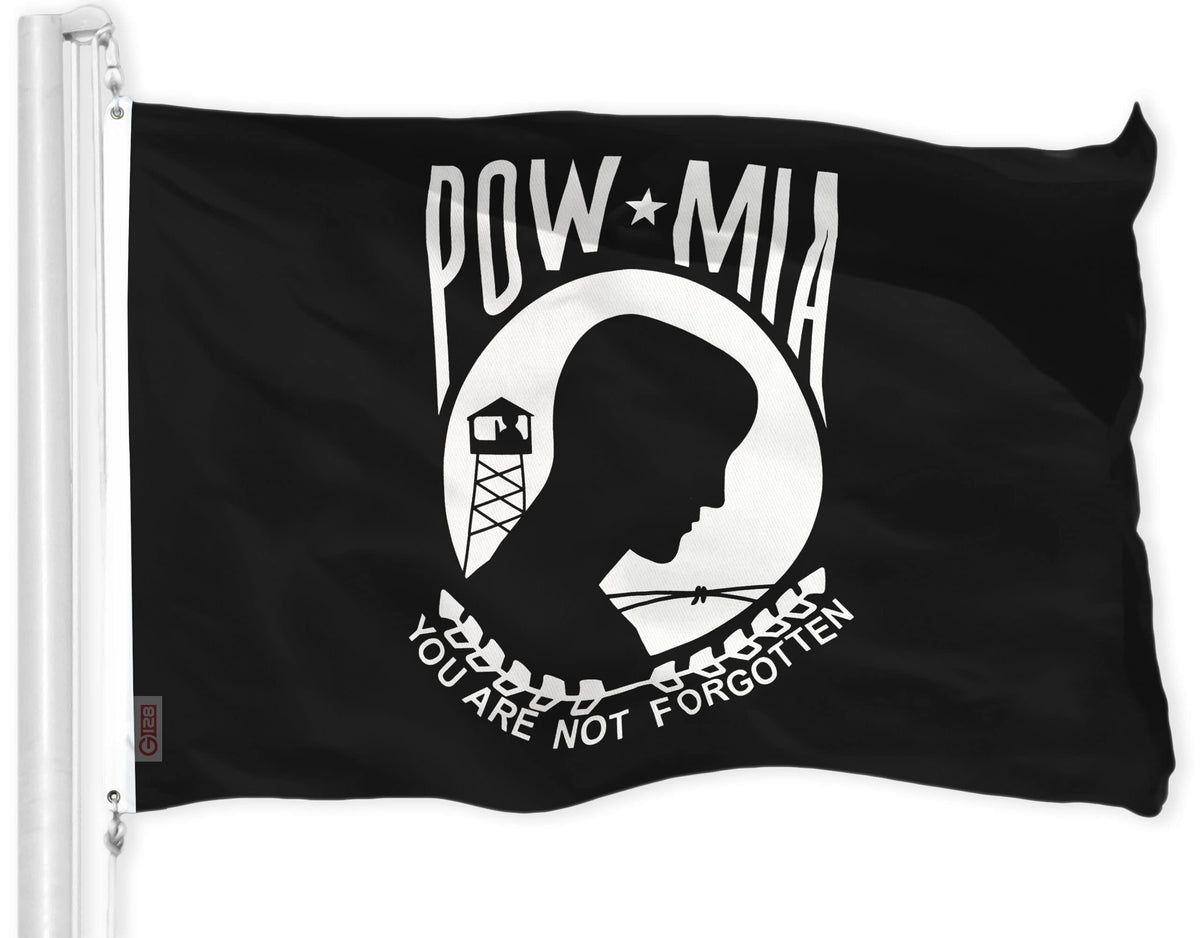 G128 POW MIA flag, 3x5ft, outdoor-ready with vibrant colors.