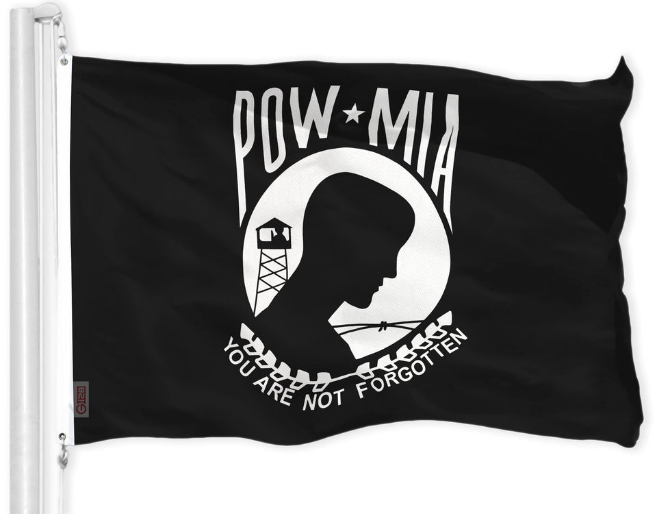 G128 POW MIA flag, 3x5ft, outdoor-ready with vibrant colors.