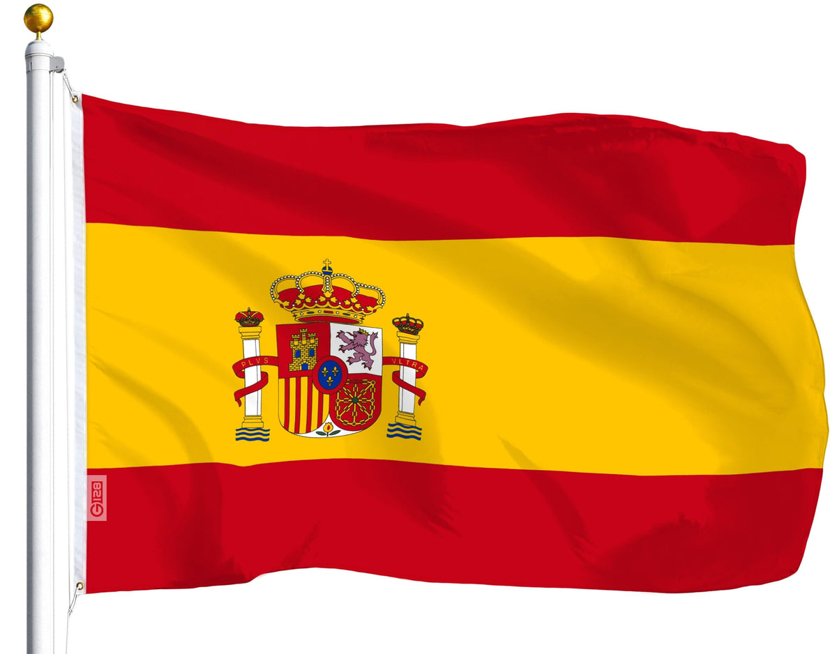 G128 Spain flag 3x5 ft in LiteWeave shows bold colors for outdoor displays.