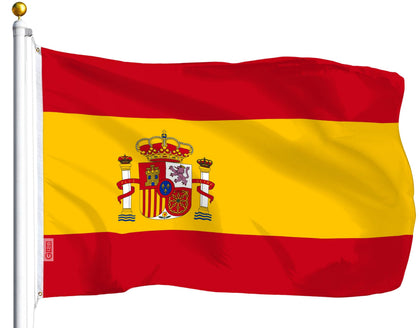G128 Spain flag 3x5 ft in LiteWeave shows bold colors for outdoor displays.