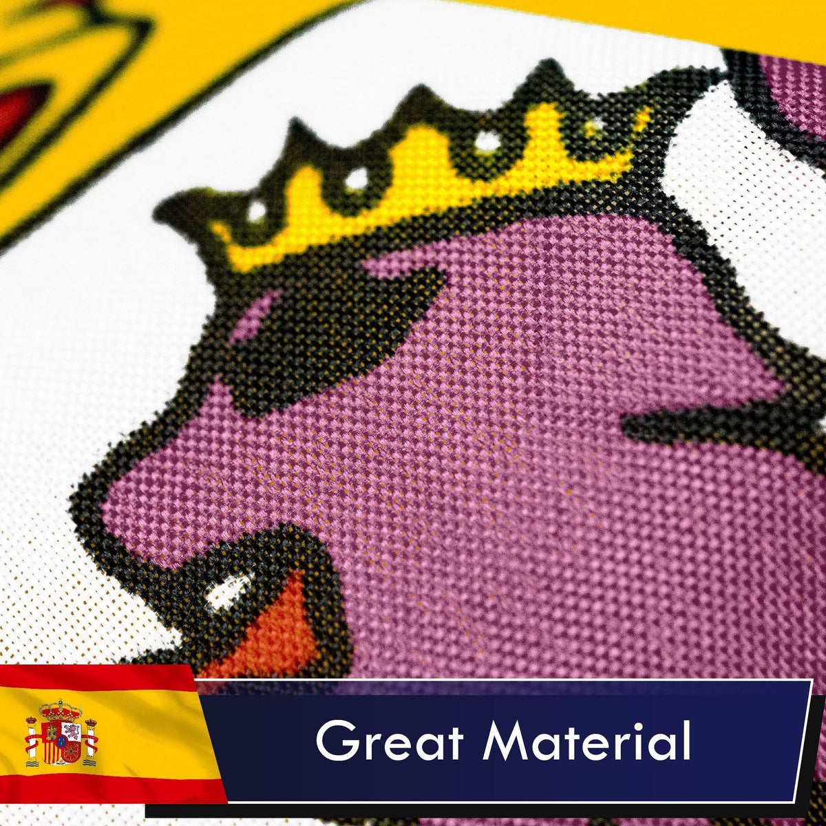 G128 Spain flag vibrant print endures sunlight on polyester.