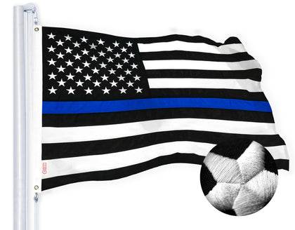 G128 Thin Blue Line Flag with embroidered detail for durable outdoor display.