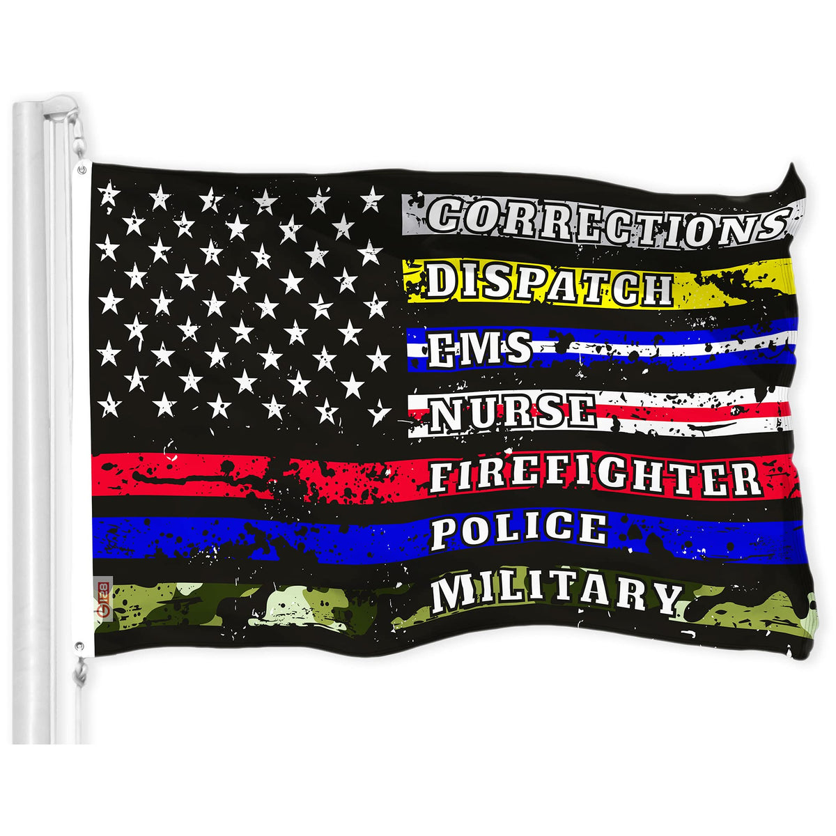 G128 Thin Line flag front view with vibrant colors for indoor and outdoor display